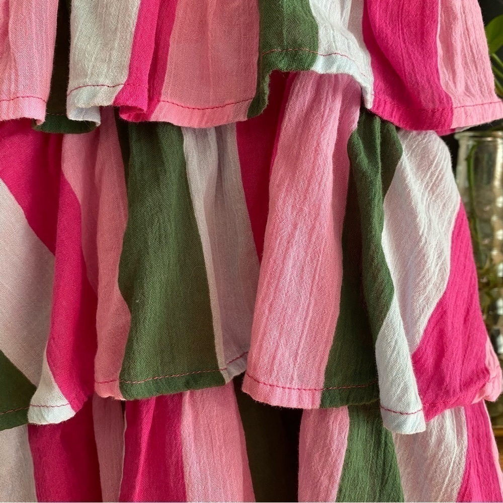 Janie and Jack Green Pink Smocked Gauze Tiered Ruffle Sundress - Picture 7 of 8